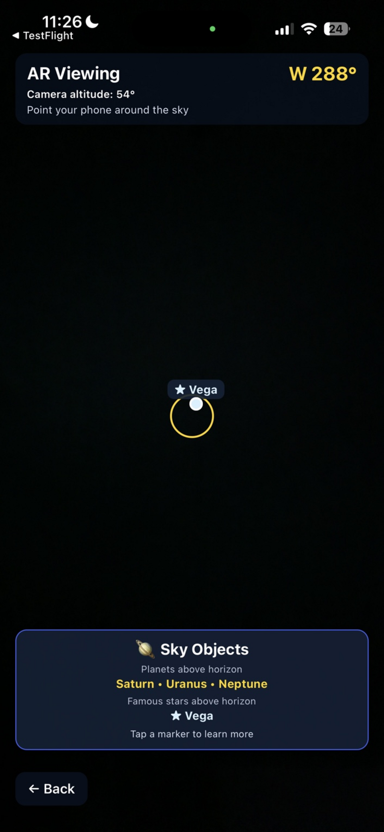 Vegas Sky AR Viewing screen locating Vega